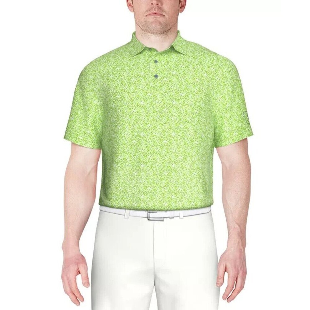 PGA TOUR Men's Printed Short Sleeve Textured Performance Polo Shirt Green XXL